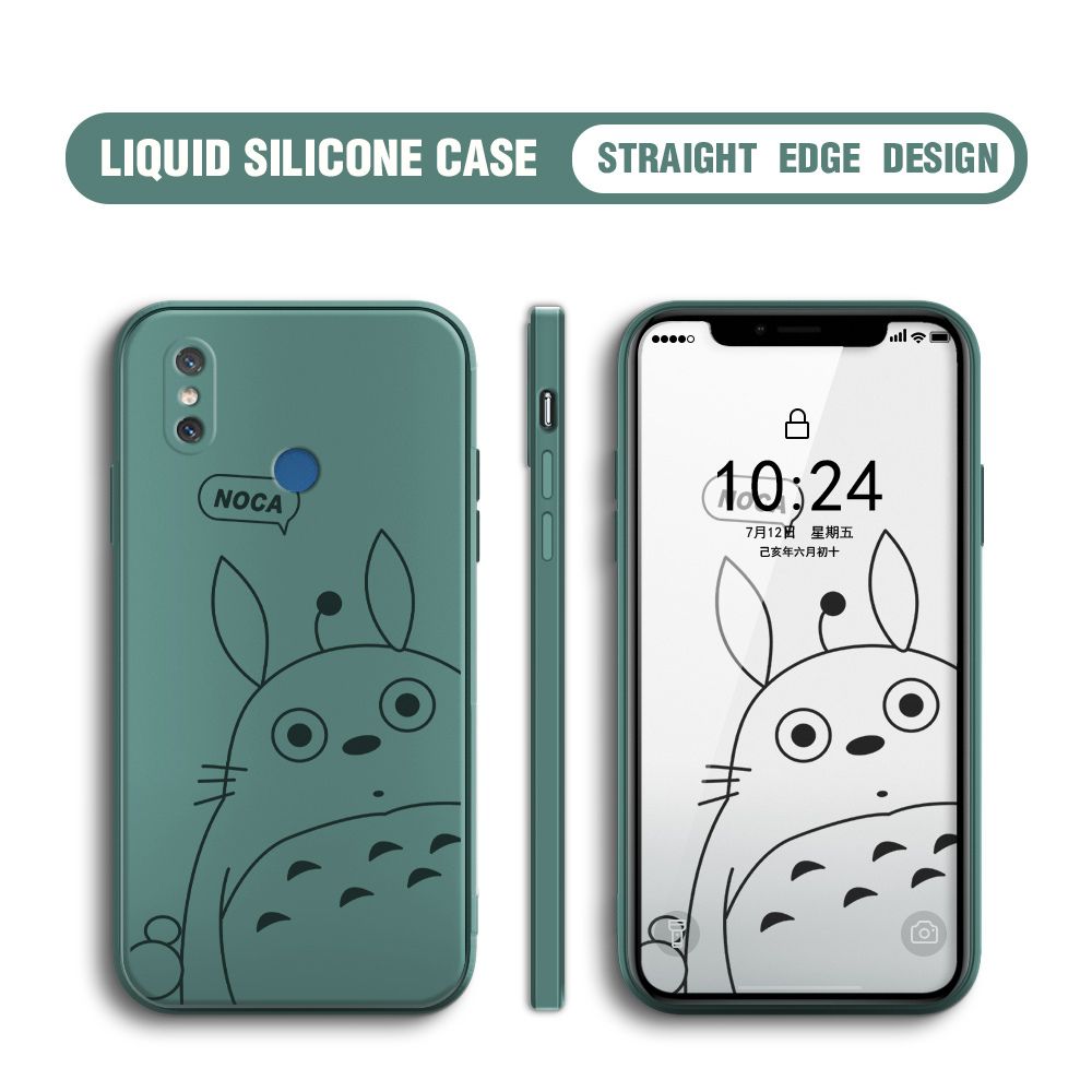 BILI for Xiaomi 8 Back Cover Lovely Totoro Multicolor Liquid Silicone Phone Case Soft Square Lens Protection Phone Cases