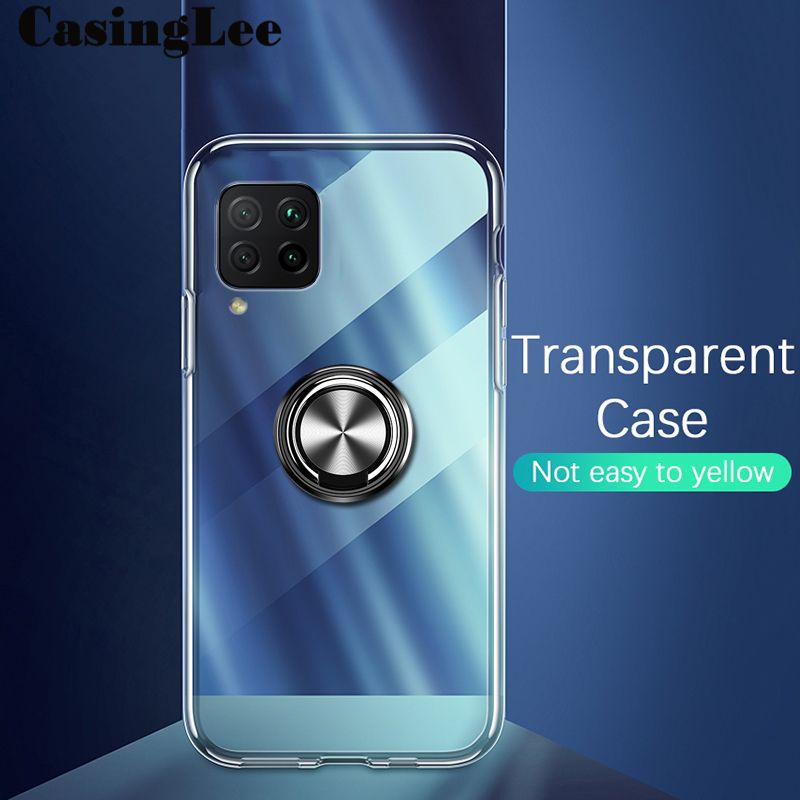 Casinglee For Samsung Galaxy M42 Soft Case Clear Transparent Shockproof Car Magnetic Holder Ring Back Cover Samsung M42 Phone cases cover For girls and Boys