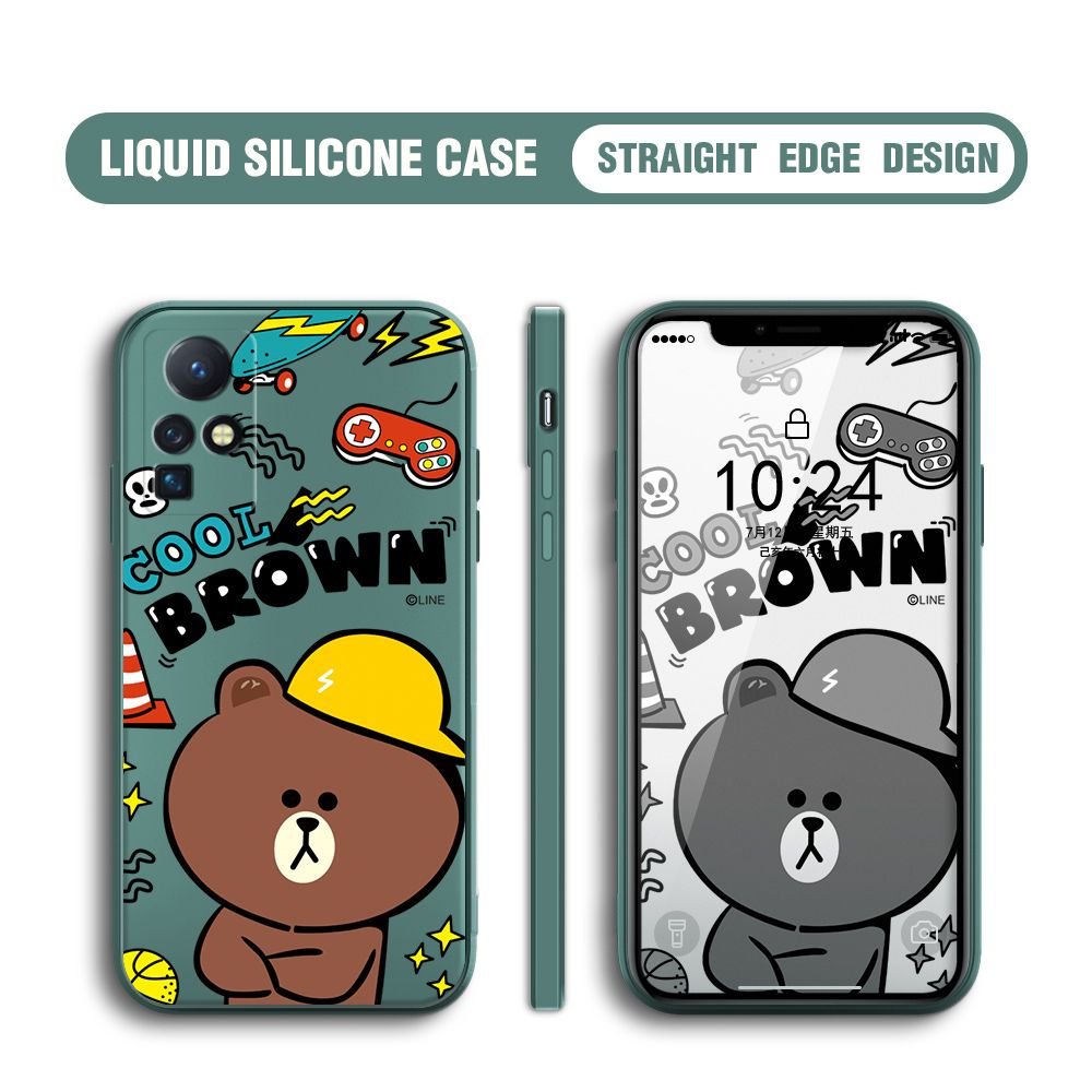 BILI for Infinix Zero X / Zero X Pro Back Cover Cool Gaming Brown Bear  Multicolor Liquid Silicone Phone Case Soft Square Lens Protection Phone Cases