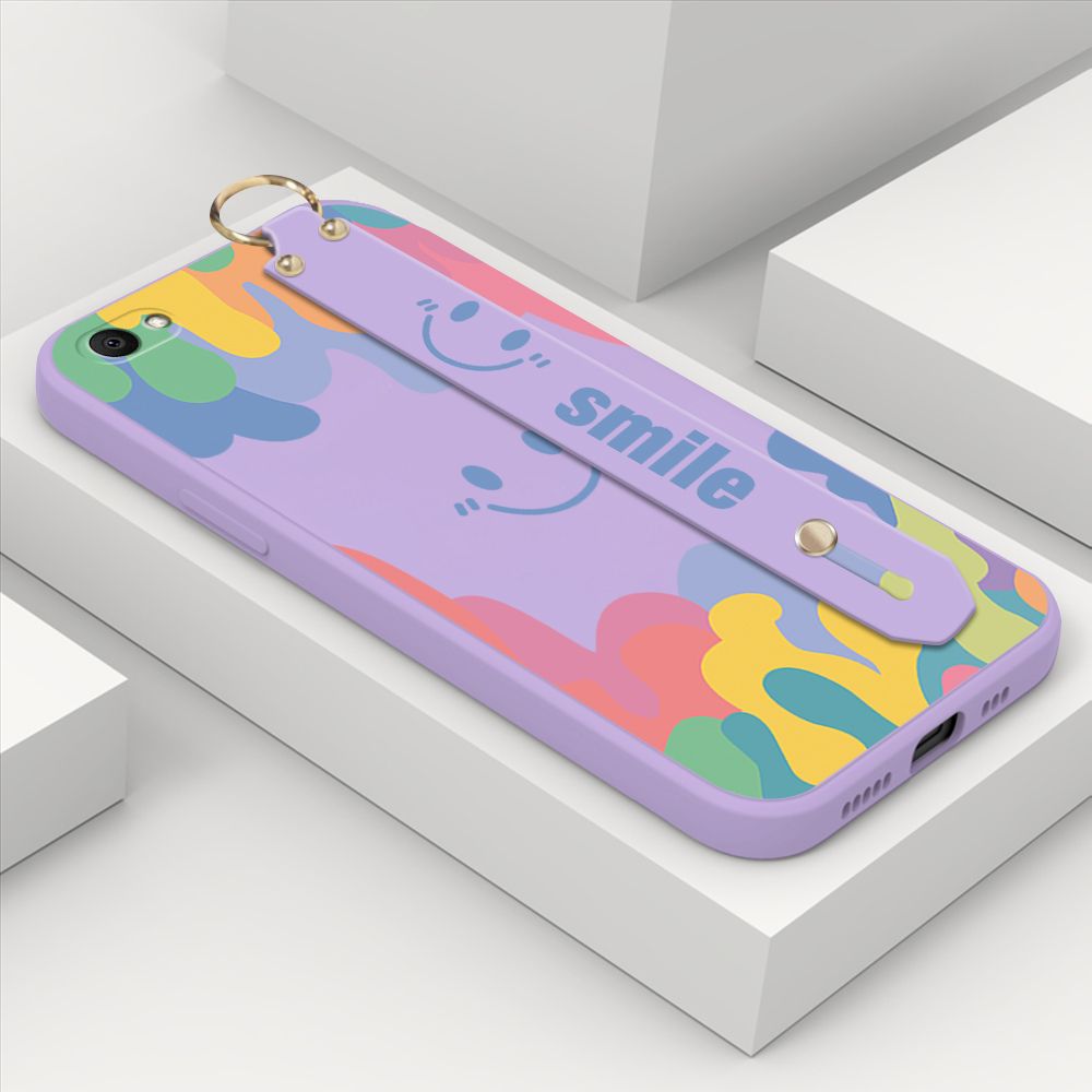 ZeroQiQi for Vivo V5 Wrist Strap Case Soft Candy Color Splash Ink Cover Trend Square Printed Pattern Liquid Silicone Phone Case