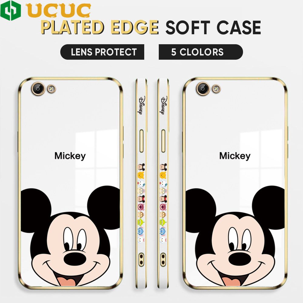 UCUC for Vivo Y65 / Y66 Back Cover + Free Lanyard Cute Mouse Luxury 6D Plating Case Side Pattern Soft Silicone Square Phone Cases