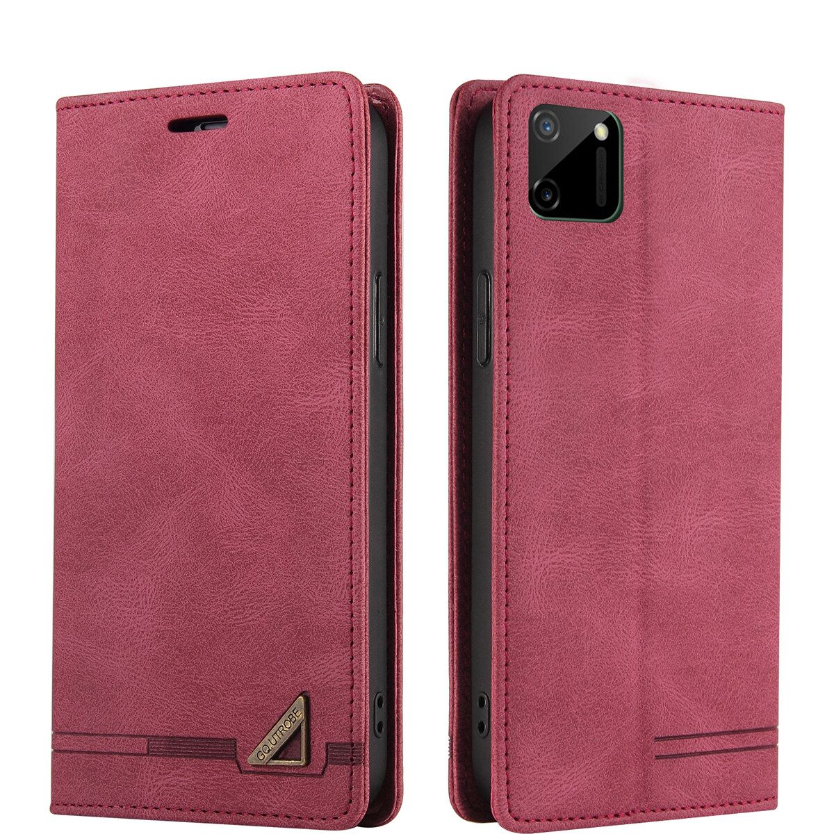 Retro Leather Wallet Foldable Built-in Card Slot and Magnetic Closure Protective Cover For Realme C11 Phone Cover Case
