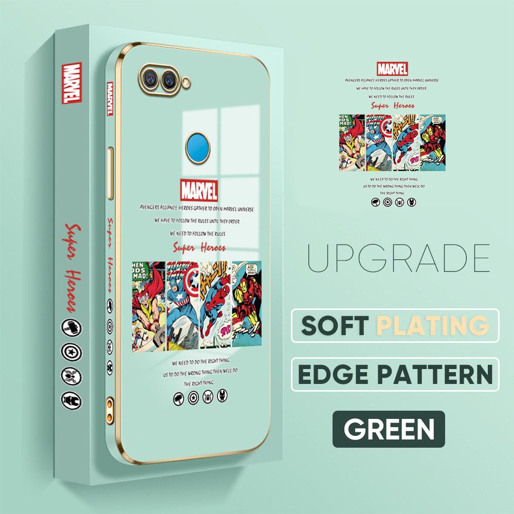 Jizetin (Free Lanyard) OPPO A5S / A7 / A12 / A12S Back Cover Superhero Collection Luxury 6D Plating Case Side Pattern Soft Silicone Square Phone Cases