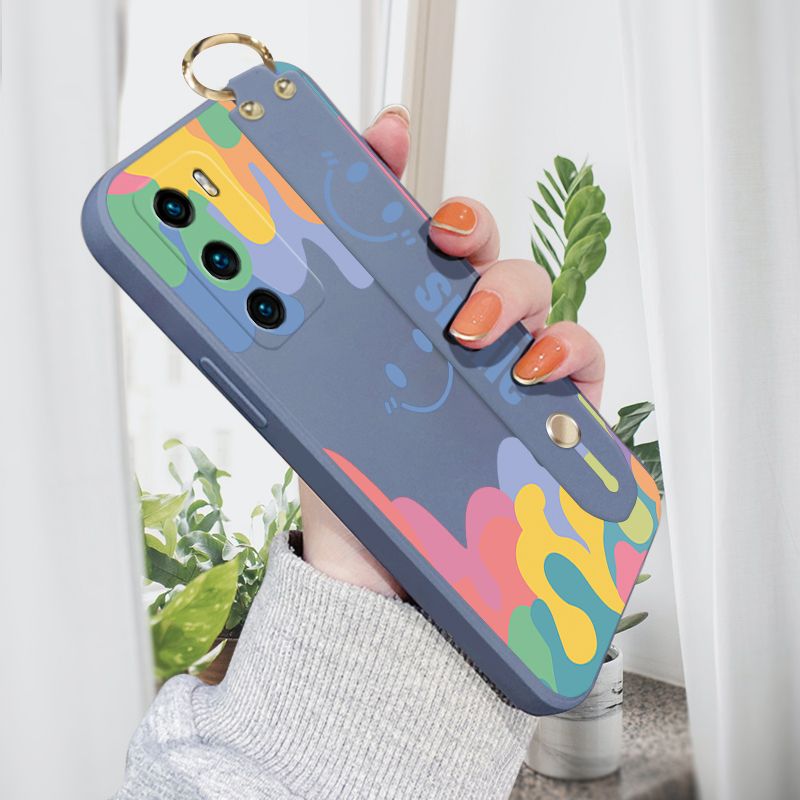 Jizetin for Huawei P40 Wrist Strap Case Soft Candy Color Splash Ink Cover Ultra Thin Anti Fall Liquid Silicone Phone Case