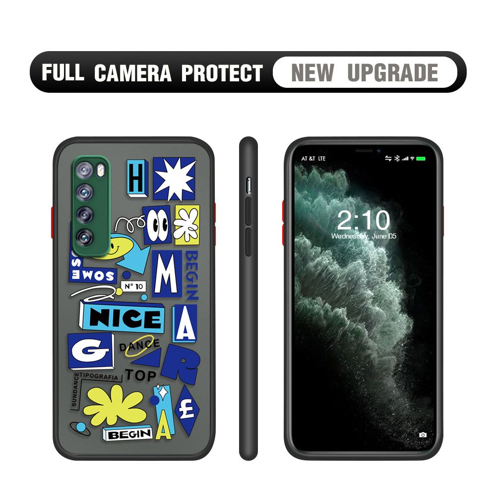 Hontinga for Huawei Nova 7 Case Travel Poster Camera Shockproof Protection Cases Edge Frosted Transparent Phone Cover