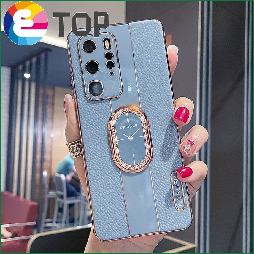 Suitable for Huawei p40 mobile phone shell rhinestone bracket p40pro creative p40 lens all-inclusive edge personality leather pattern tide