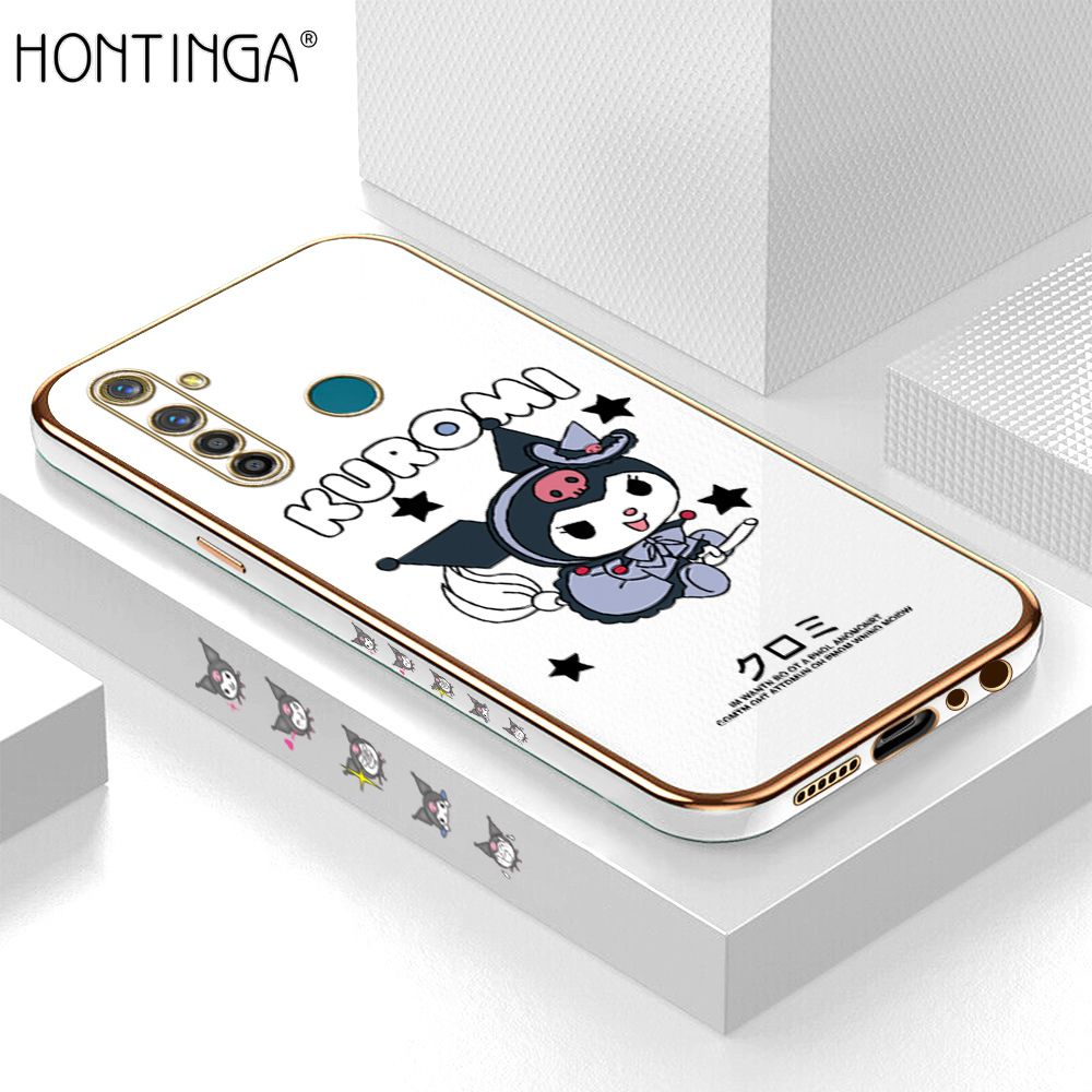 Hontinga for Realme 5 Pro Case Luxury 6D Plating Cartoon Little Witch Side Pattern Soft Back Cover Silicone Square Phone Cases