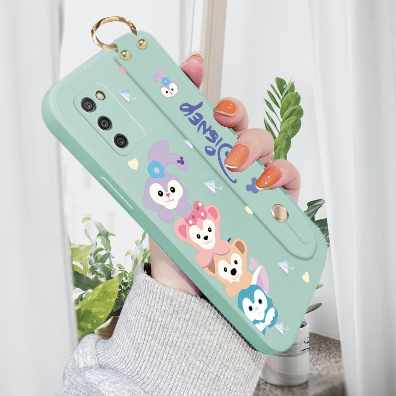Jizetin for Samsung Galaxy A03S Wrist Strap Case Creative Cartoon Cute Bunny Cover Ultra Thin Anti Fall Liquid Silicone Phone Case