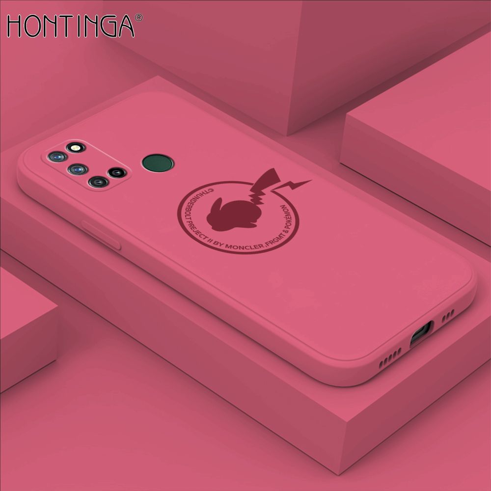 Hontinga for Realme C17 Case Cartoon Pikachu Pokemon Phone Case Liquid Silicone Casing Full Cover Camera Shockproof Protective Case
