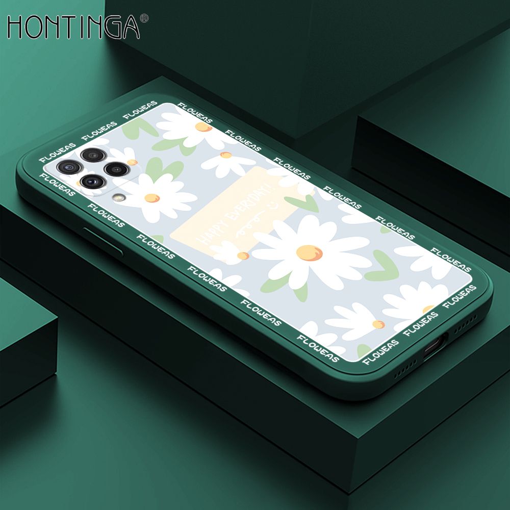 Hontinga for Samsung Galaxy A22 4G M22 Case Beautiful Daisy Flower Phone Case Phone Case Soft Square Edge Silicone Cases Full Lens Cover Shockproof Protection Cover
