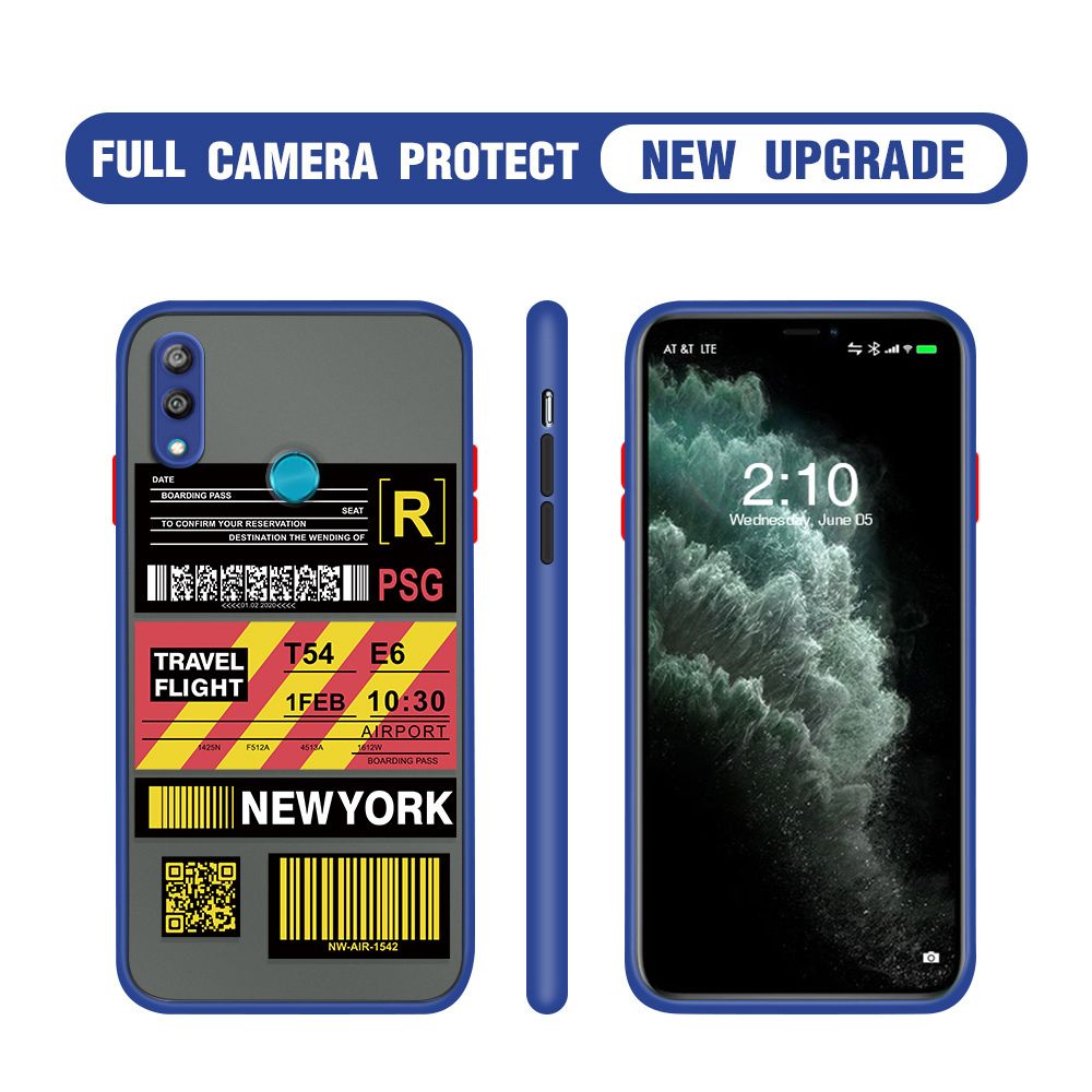 Hontinga for Huawei Y7 Prime 2019 Case Creative Flight Ticket Cover Camera Shockproof Protection Case Edge Frosted Transparent Phone Cover