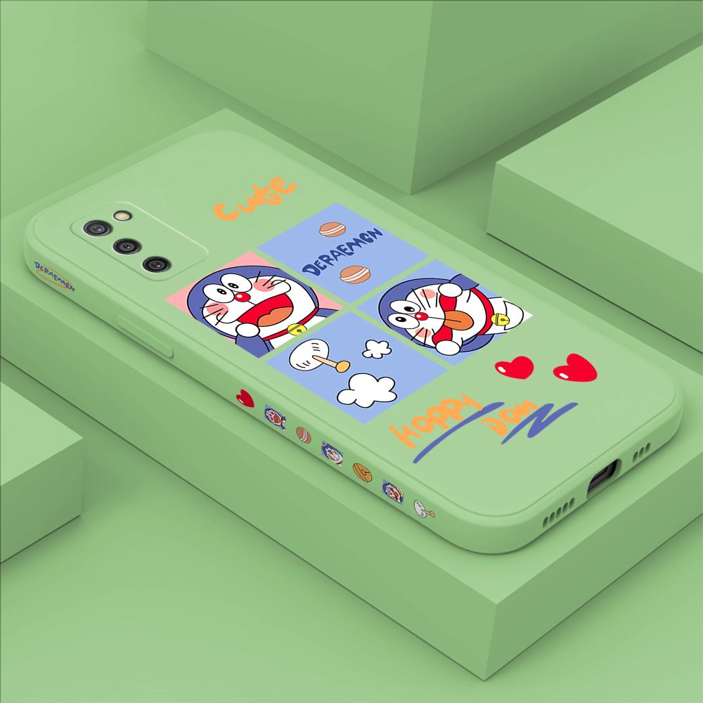 Hontinga for Samsung Galaxy A03S Case Side Design Cartoon Cute Cat Back Cover Soft Square Edge Pattern Liquid Silicone Trend Phone Cases