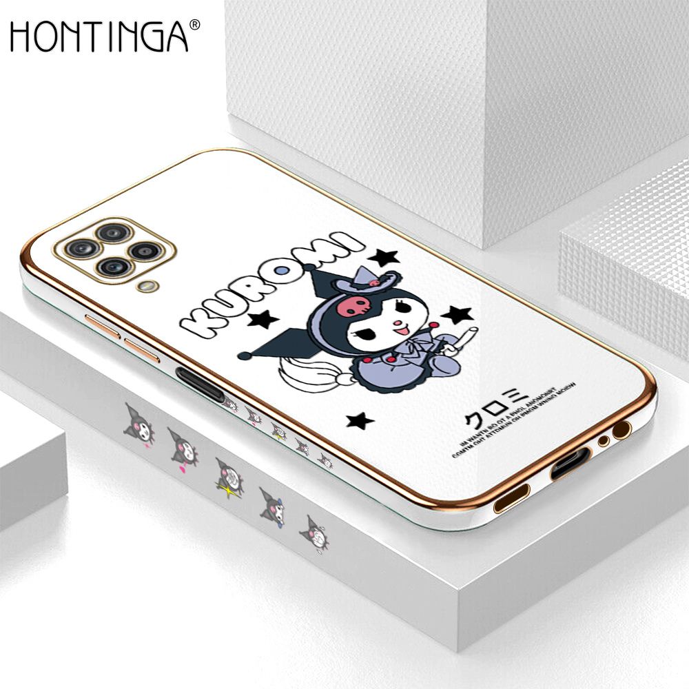 Hontinga for Samsung Galaxy A12 4G / 5G  M12 Case Luxury 6D Plating Cute Cartoon Little Witch Side Pattern Soft Back Cover Silicone Square Phone Cases
