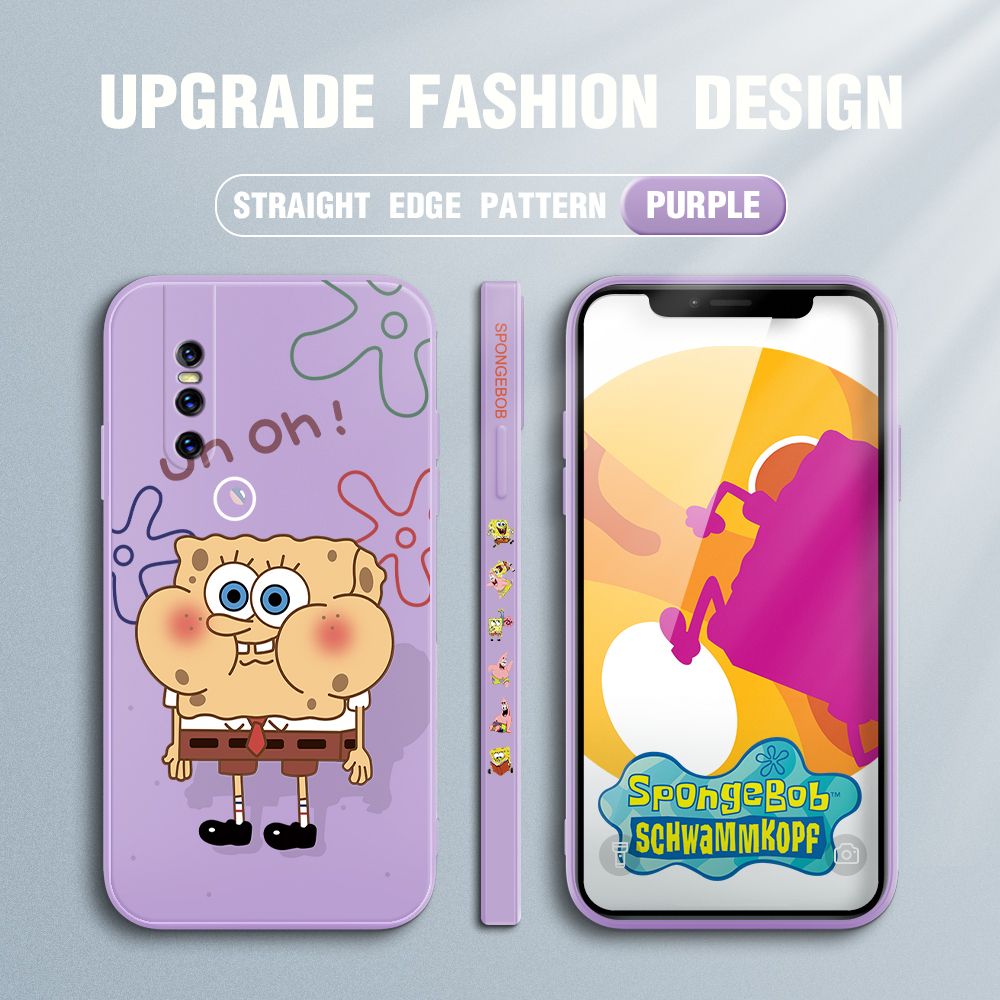 Jizetin for Vivo V15 Pro Case Side Design Phone Cover New Cartoon SpongeBob SquarePants Cover Square Edge Pattern Liquid Silicone Trend Case