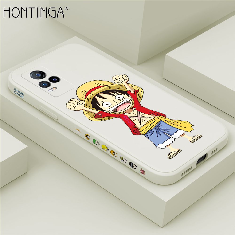 Hontinga for Vivo V21E Case Side Design Anime Cartoon Luffy Back Cover Soft Square Edge Pattern Liquid Silicone Trend Phone Cases