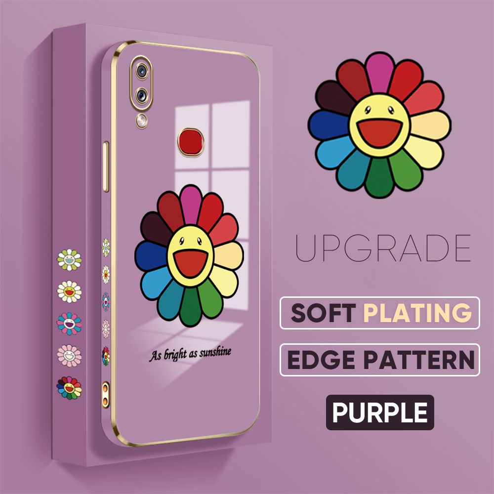 TA for Samsung Galaxy A10S Back Cover Colored Sunflower Luxury 6D Plating Case Side Pattern Soft Silicone Square Phone Case