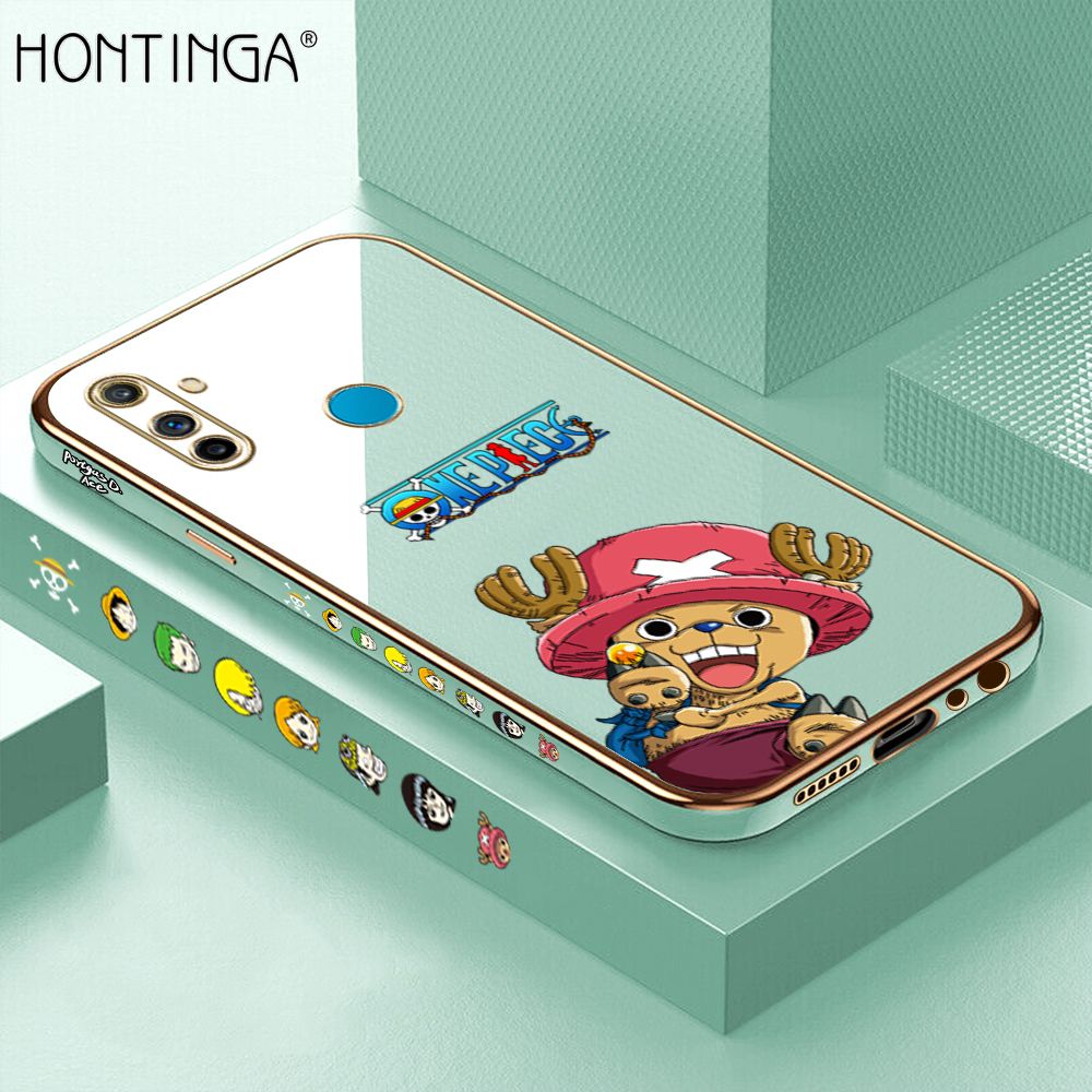 Hontinga for Realme C3 Back Cover + Free Lanyard Luxury 6D Plating Cute Cartoon Choba Side Pattern Case Soft Silicone Square Mobile Cover