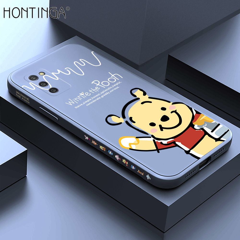 Hontinga for Samsung Galaxy A03S Case Side Design Hello Little Bear Back Cover Soft Square Edge Pattern Liquid Silicone Trend Phone Cases