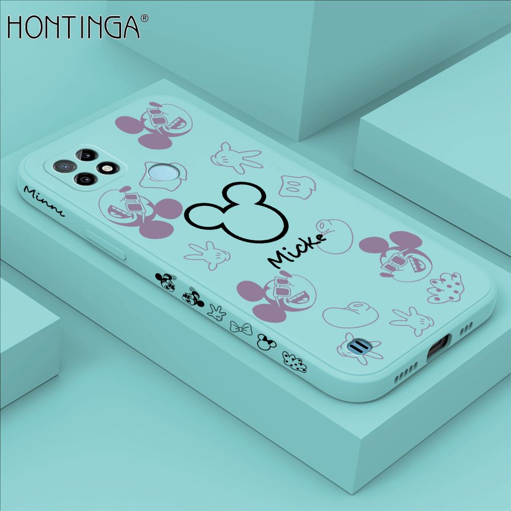 Hontinga for Realme C21 Case Side Design Cute Mouse Avatar Back Cover Soft Square Edge Pattern Liquid Silicone Trend Phone Cases
