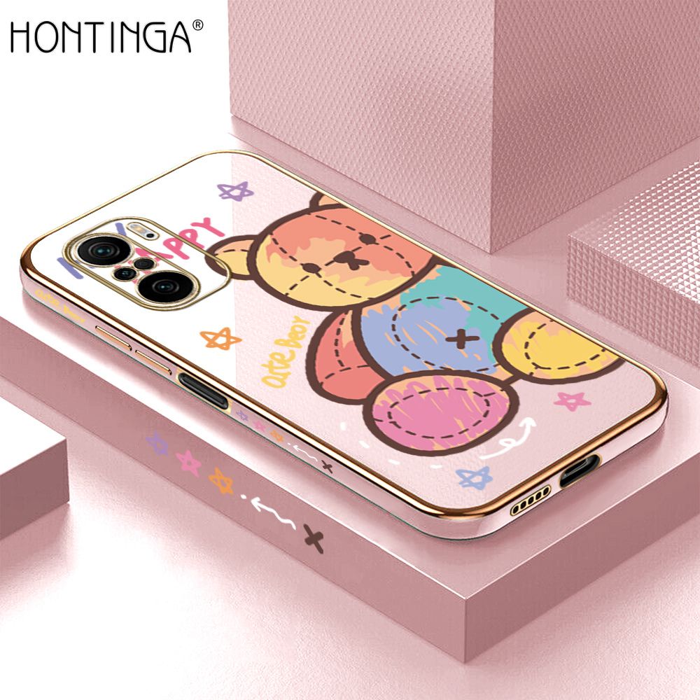 Hontinga for Xiaomi Poco F3 / Mi 11x / Redmi K40 / K40 Pro Case Luxury 6D Plating Soft Casing Silicone Square Frame Phone Cover Shiny Bling Side Print Alphabet Rainbow Cases