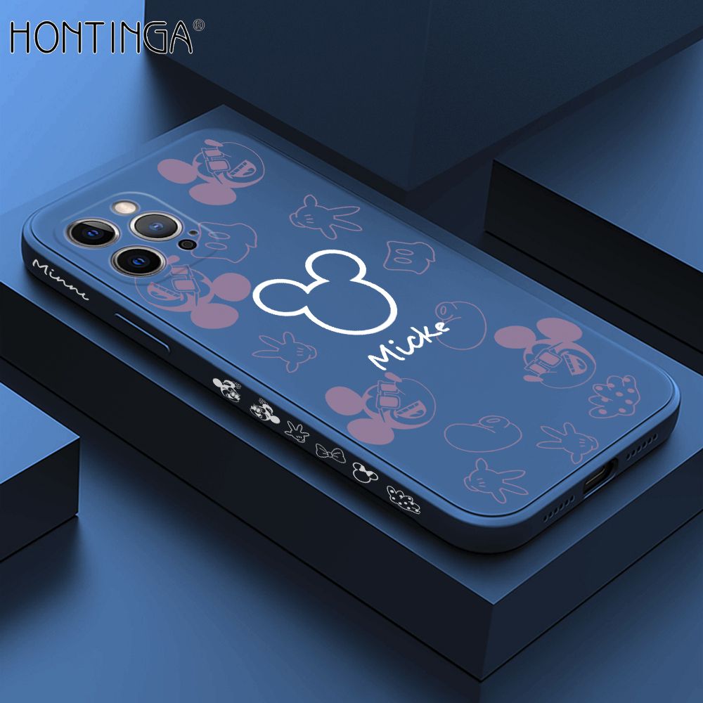 Hontinga for iPhone 12 Pro Max Case Side Design Cute Mouse Avatar Back Cover Soft Square Edge Pattern Liquid Silicone Trend Phone Cases