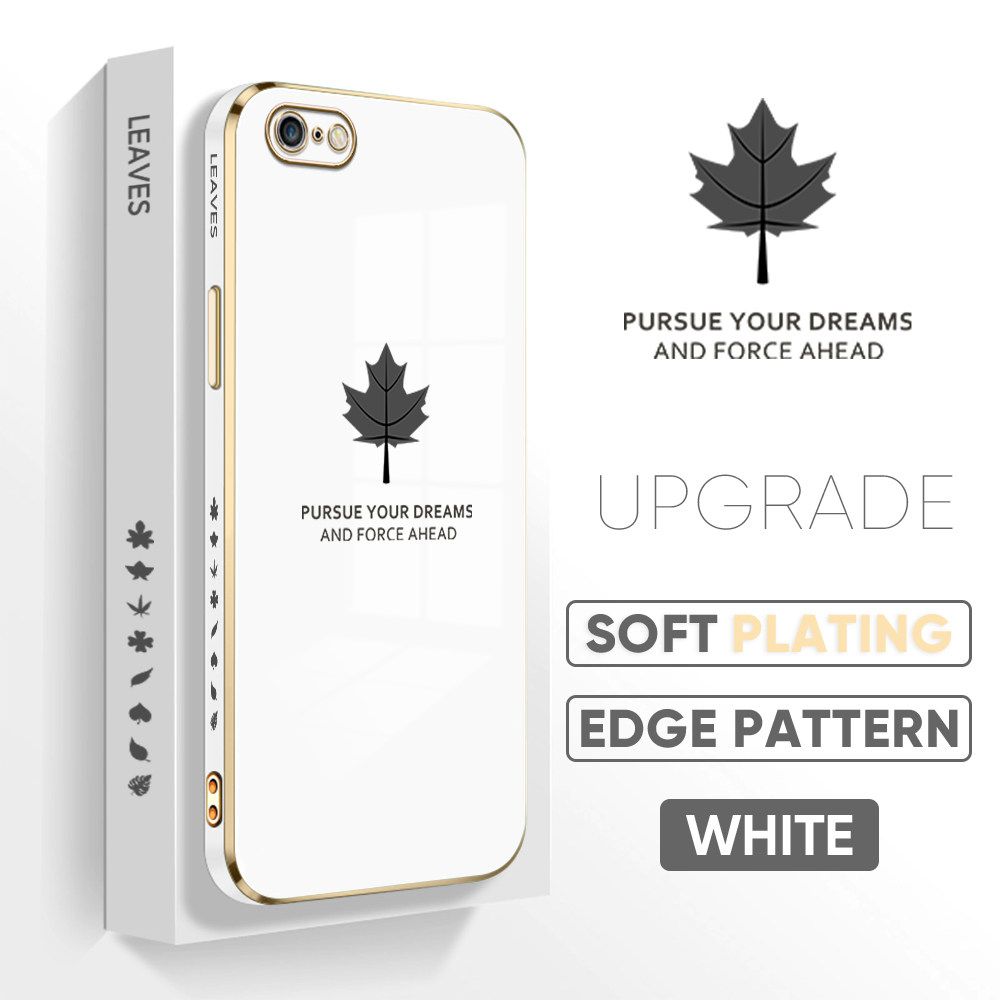TA for iPhone 6 Plus / 6S Plus Back Cover + Free Lanyard Maple Leaf Luxury 6D Plating Case Side Pattern Soft Silicone Square Phone Cases