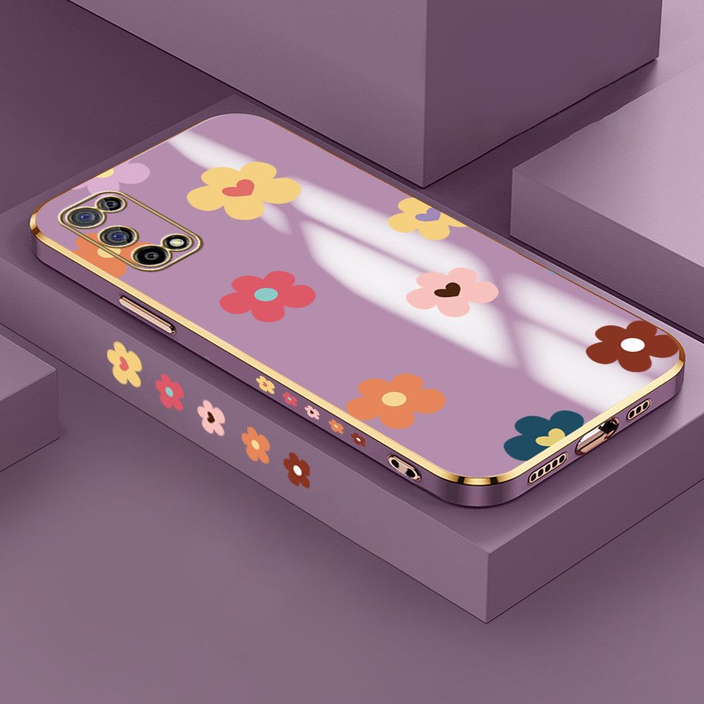 Jizetin (Free Lanyard) Realme 7 5G Case INS Style Flower Luxury 6D Plating Soft Casing Silicone Ultra Thin Phone Cover