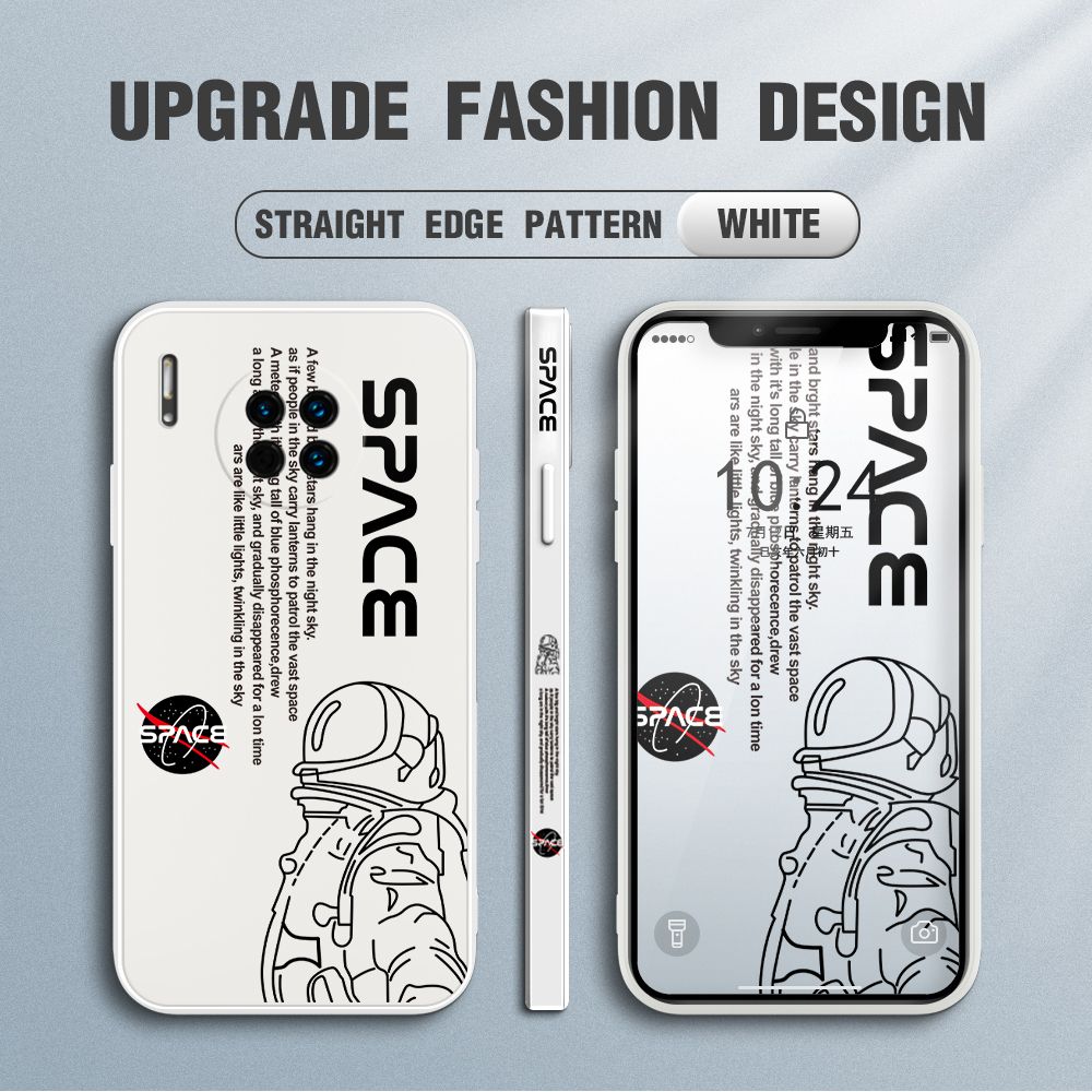 Jizetin for Huawei Mate 30 Case NASA Astronaut Design Side Design Phone Case Square Edge Pattern Liquid Silicone Cases Full Cover Camera Shockproof Protective Case