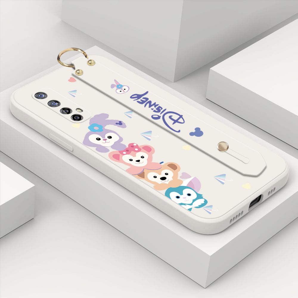 ZeroQiQi for Realme Narzo 20 Pro Wrist Strap Case INS Cute Style Creative Cartoon Rabbit and Fox Cover Thin Square Edge Liquid Silicone Phone Case