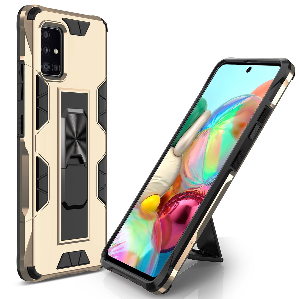 For Samsung Galaxy A71 Dual Layer Heavy Duty Military Grade Drop Protective Case Cover with Rotating Holder Kickstand casing