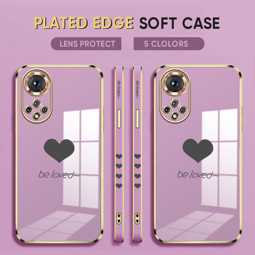 Luxury 6D Plating Case for Honor 50 Phone Cases Lover Heart Side Print Soft Silicone Square Back Cover