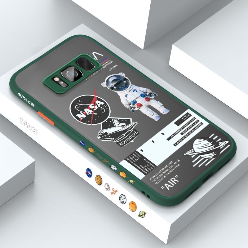 ZeroQiQi for Samsung S8 Case Creative Cartoon Astronaut Side Printed Pattern Design Phone Cover Frosted Transparent Ultra Thin Protective Phone Case