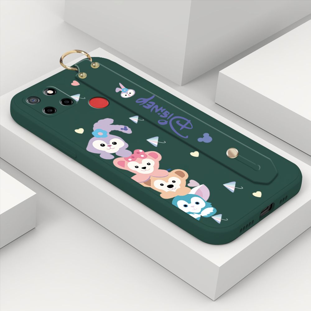 ZeroQiQi for Realme Narzo 30A Wrist Strap Case INS Cute Style Creative Cartoon Rabbit and Fox Cover Thin Square Edge Liquid Silicone Phone Case