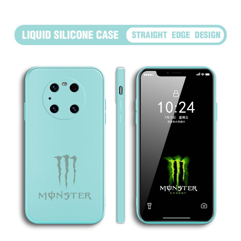 Hontinga for Huawei Mate 40 Pro Case Fashion Monster Energy Silicone Square Edge Phone Cases Full Cover Camera Shockproof Protection Rubber Case