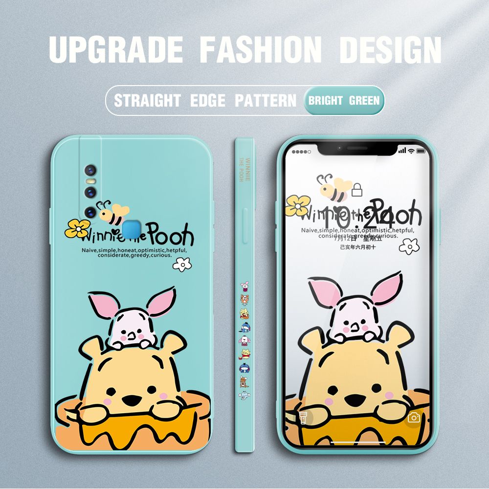 Jizetin for Vivo V15 Case Side Design Phone Cover Lovely Cartoon Pooh Bear Cover Square Edge Pattern Liquid Silicone Trend Case