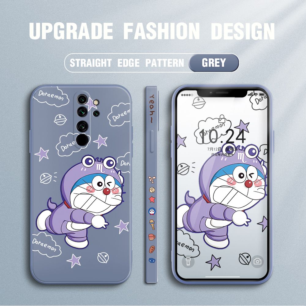 Jizetin for Xiaomi Redmi Note 8 Pro Case Cute Cartoon Purple Doraemon Anime Side Design Phone Case Ultra Soft Edge Pattern Liquid Silicone Phone Cases