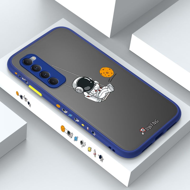 ZeroQiQi for OPPO Reno 4 Pro Case Astronaut Swinging Side Printing Cover Frosted Ultra Thin Protective Anti Fall Phone Case