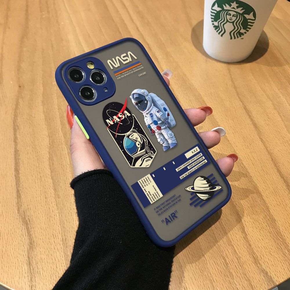 For Apple iPhone 6/6S 6 Plus/6s Plus 7/8 7 Plus/8 Plus Creative NASA America Space National Astronaut Frosted Transparent Phone Casing Full Cover Camera Protect Case