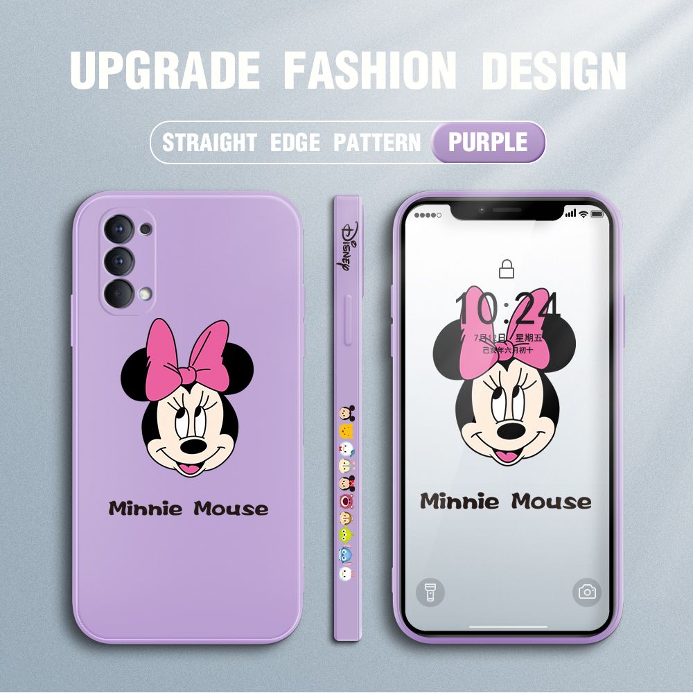 Jizetin for OPPO Reno4 Case Minnie Mickey Mouse Design Side Design Phone Case Square Edge Pattern Liquid Silicone Cases Full Cover Camera Shockproof Protective Case