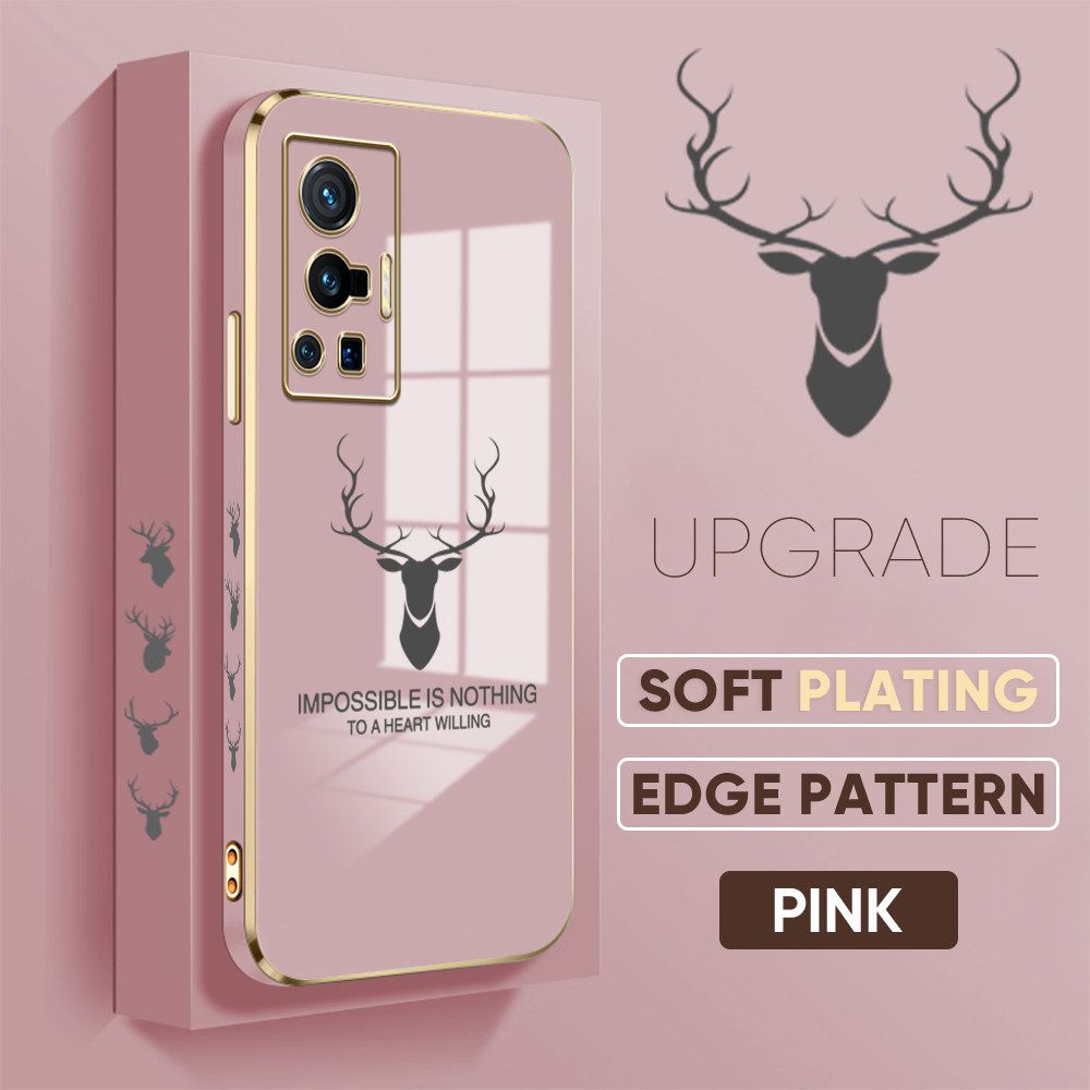 TA for Vivo X70 Pro 5G Back Cover + Free Lanyard Simple Antlers Luxury 6D Plating Case Side Pattern Soft Silicone Square Phone Cases