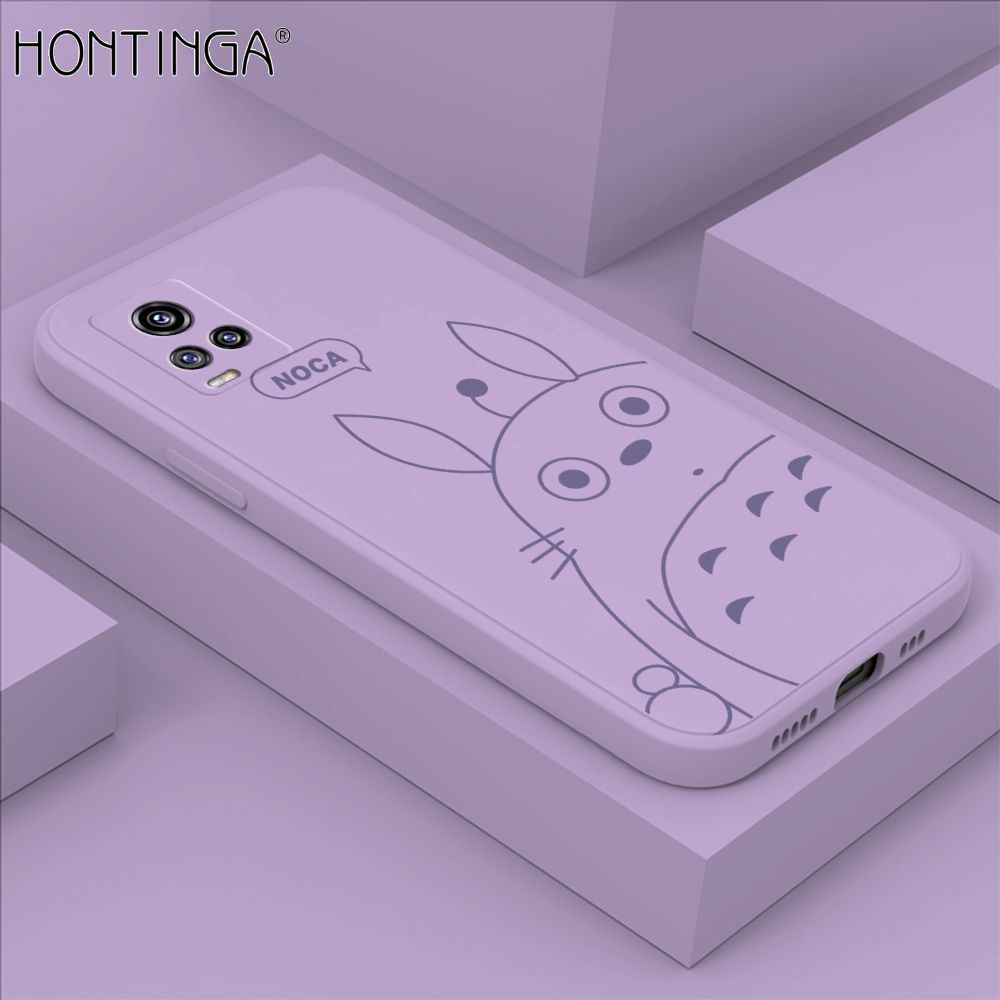 Hontinga for Vivo V20 / V20 2021 Case Cartoon Cute Totoro Pattern Back Cover Soft Square Edge Liquid Silicone Phone Cases