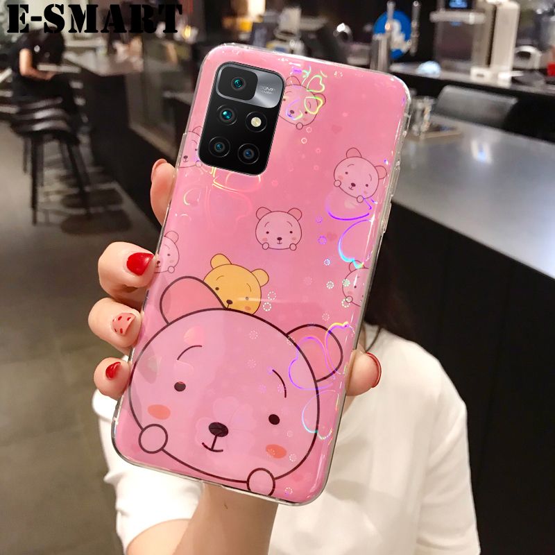 Phone Case Redmi 10 Prime Back Cover Cute Cartoon Bear Cases Soft Silicone Colorful Cherry Blossoms for Redmi10 Prime Case