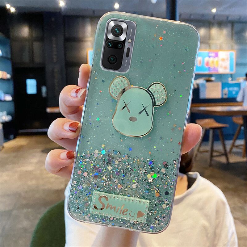 Phone case Redmi Note 10 Shiny Ring Case Glitter Soft Transparent Gloomy Bear Cases For Redmi Note10 Back Cover Stars Moon Girls