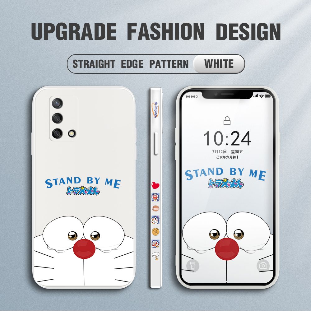 Jizetin for OPPO F19 / A95 / A74 Case New Cartoon Stand by Me Doraemon Anime Side Design Phone Cover Liquid Silicone Cases