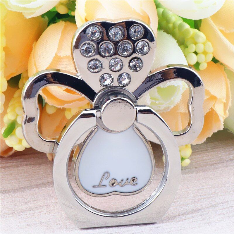 SIANCS Cute Metal Cell Phone Crystal Clover Holder Round 360 Ring Stand Finger Bracket Smartphone Desk Stand Grip Socket Mount