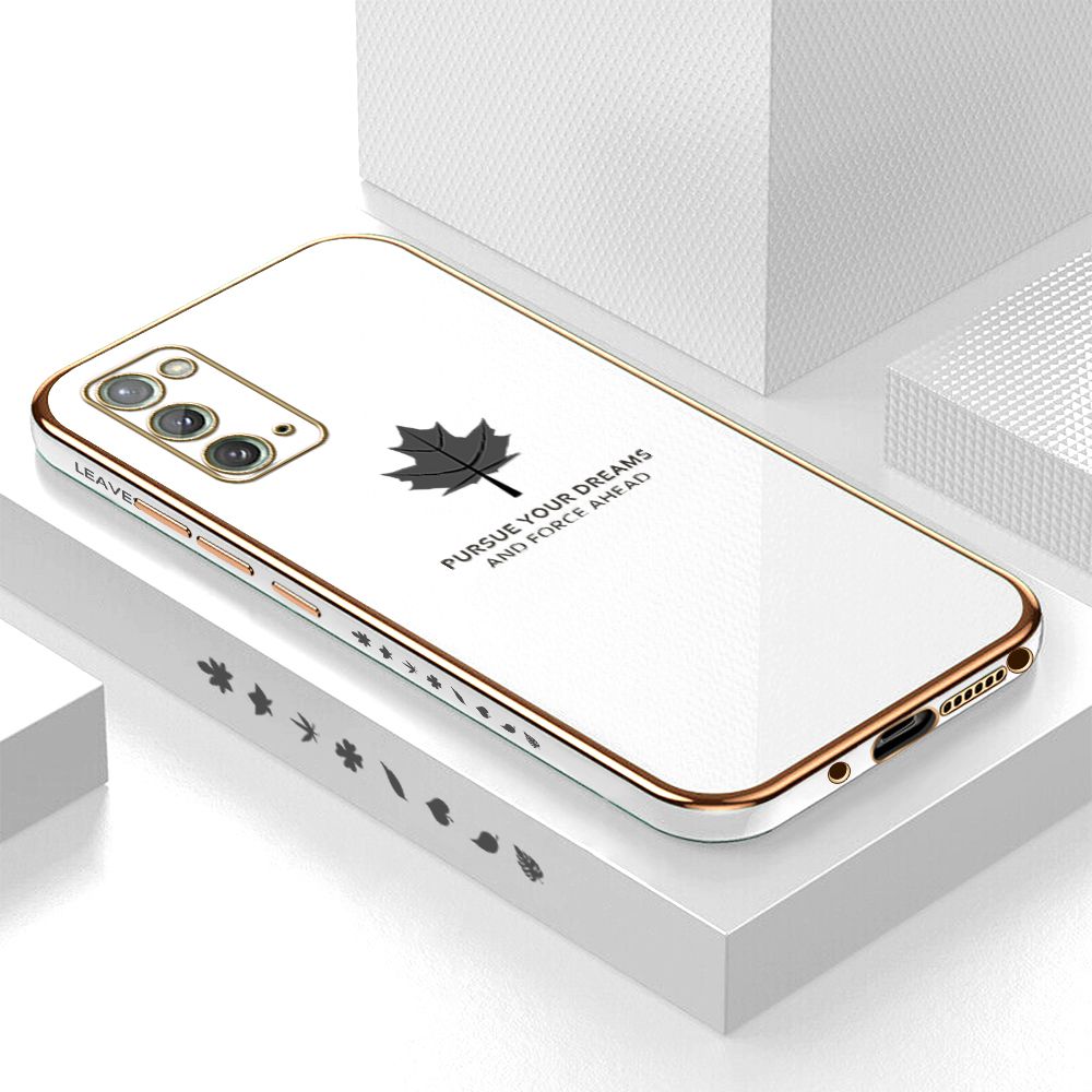 ZeroQiQi for Samsung Galaxy Note20 Back Cover Maple Leaf Luxury 6D Plating Case Side Pattern Soft Silicone Square Phone Cases + Free Lanyard