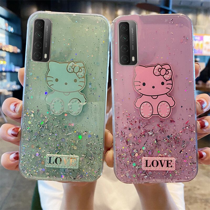Phone case Huawei Y7A Shiny Ring Case Glitter Soft Transparent Hello Kitty Cases For Huawei Y7A Back Cover Stars Moon Girls