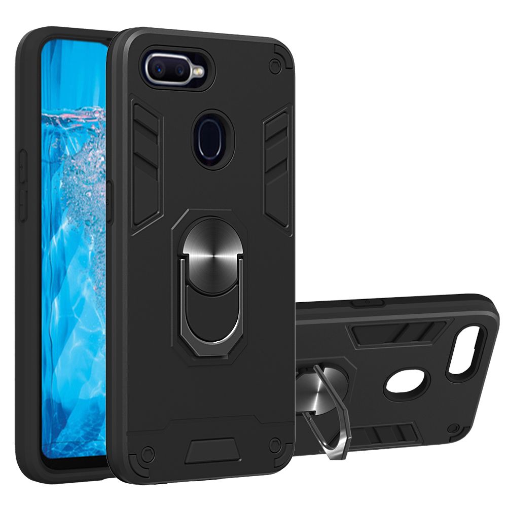 For OPPO F9 Double-layer Warframe Series with 360 Degree Rotating Ring Ruggedized Shock Protective Case