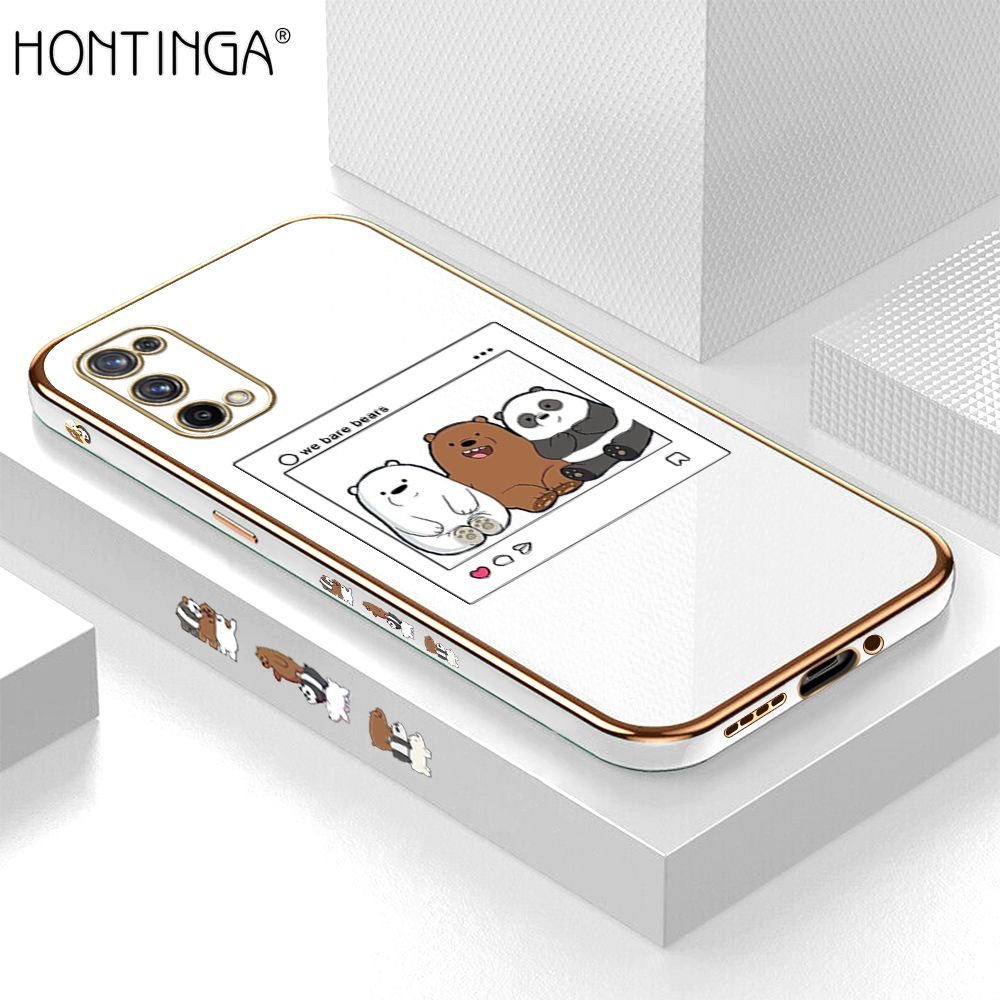 Hontinga for Realme X7 Case Luxury 6D Plating Photo three bears Side Pattern Soft Back Cover Silicone Square Phone Cases