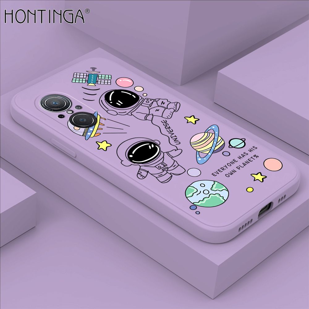 Hontinga for Huawei Nova 9 SE Back Cover Earth Planet Astronaut Cases Square Edge Liquid Silicone Phone Case
